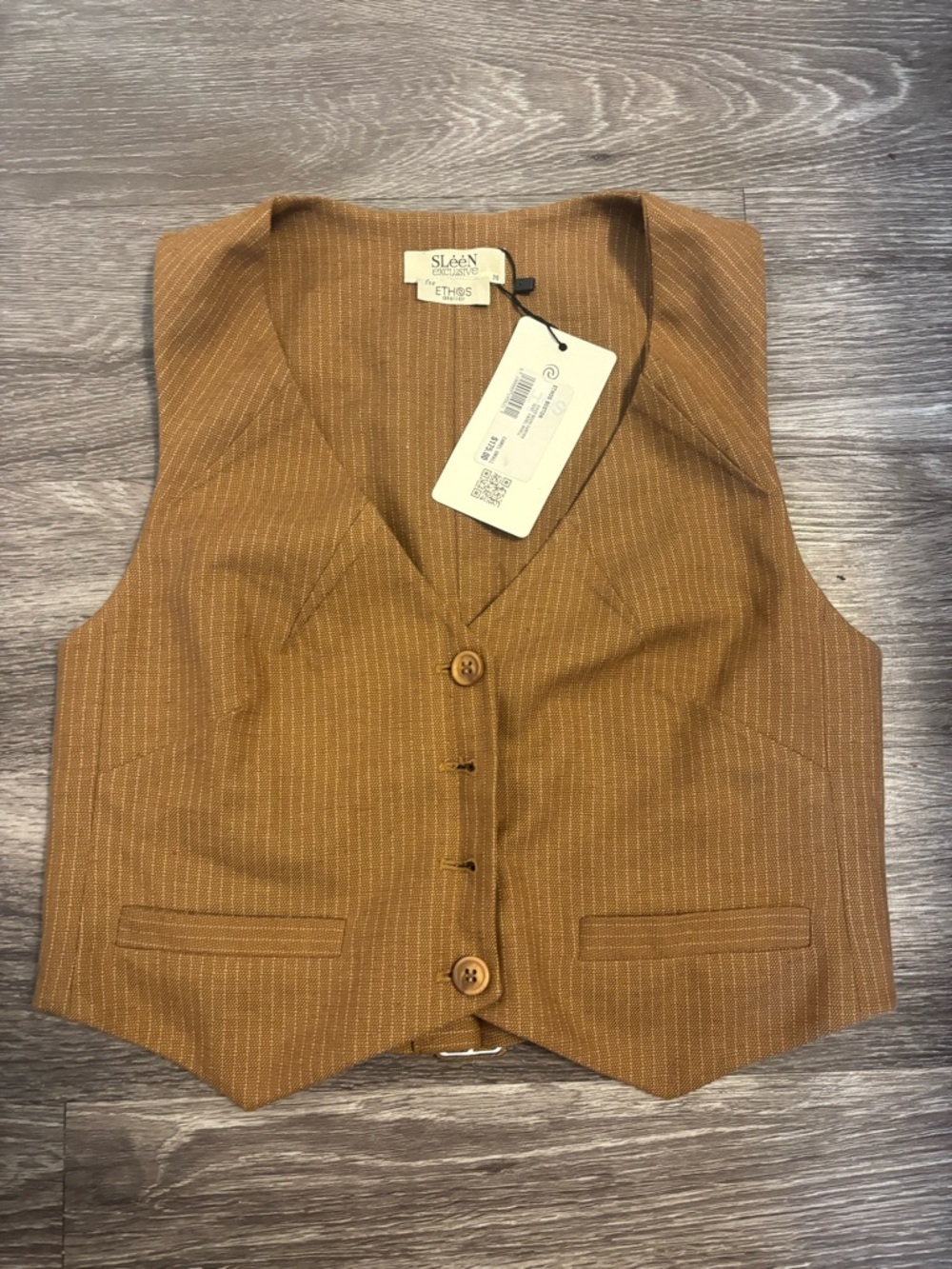 Sloane & Co. Brown Pinstripe Vest and Wide-Leg Pants - Picture 4 of 7